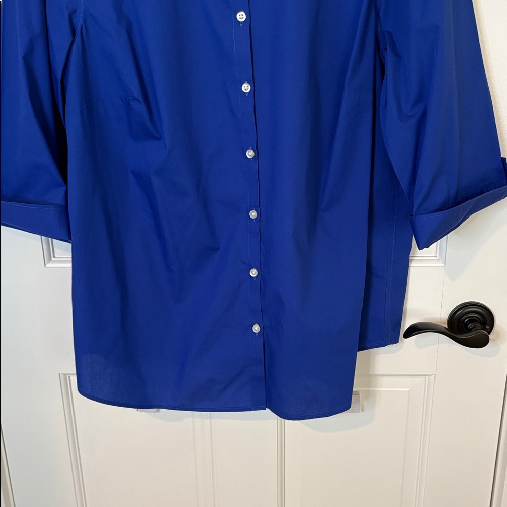 Lands' End Size 22 Wrinkle Free Broadcloth Women's Royal Blue Button-Down Shirt - Picture 6 of 9